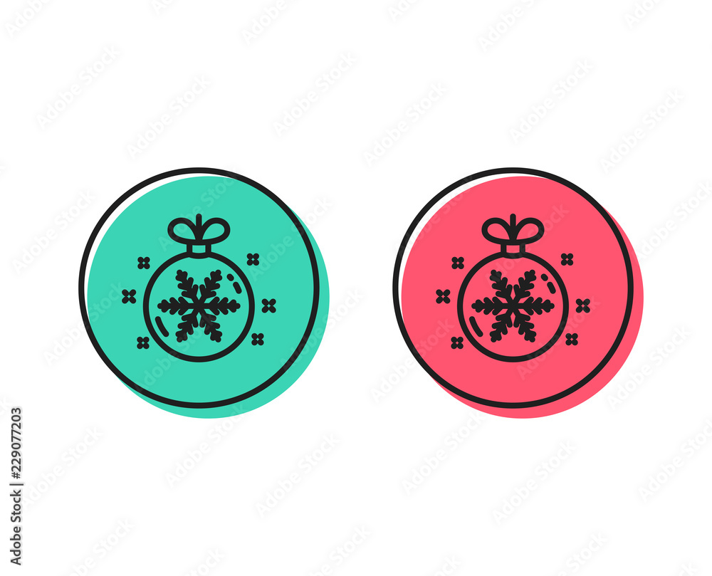 Christmas ball with snowflake line icon. New year tree decoration sign. Positive and negative circle buttons concept. Good or bad symbols. Christmas ball Vector Christmas ball with snowflake line icon. New year tree decoration sign. Positive and negative circle buttons concept. Good or bad symbols. Christmas ball Vector