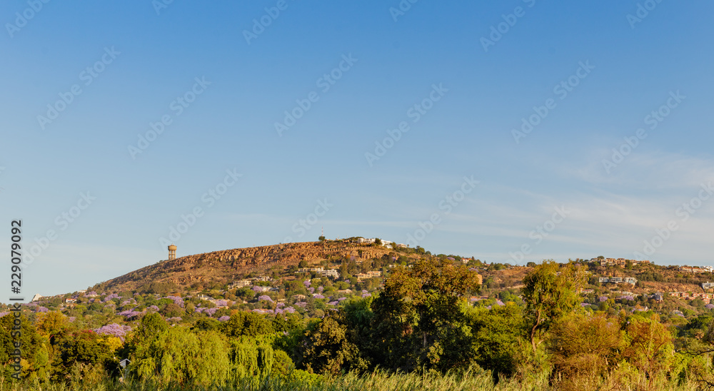 Naklejka premium Widok Northcliff Water Tower z parku w Fairland Johannesburg