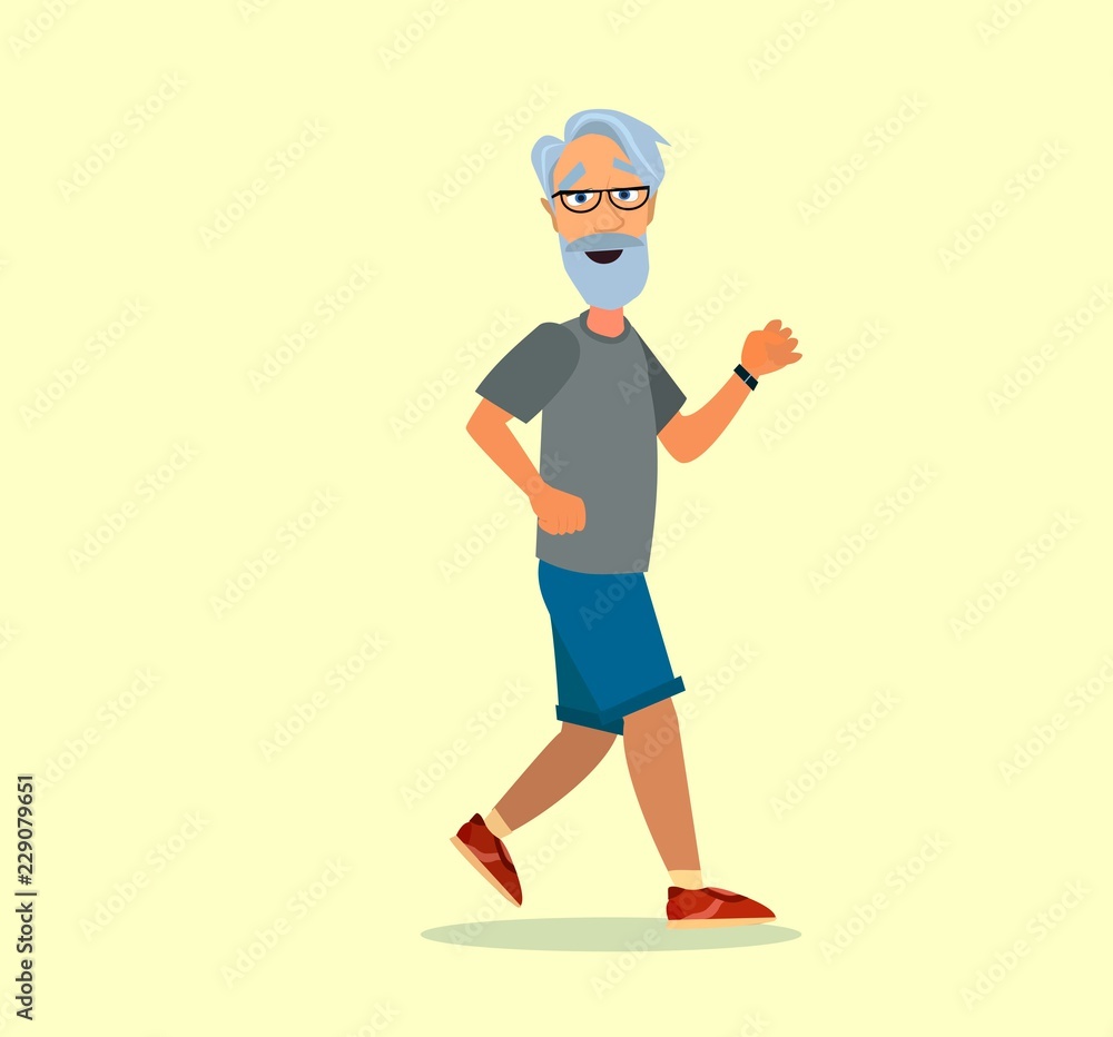 Senior people on scamper . Elderly woman run with armband for jogging. Adult people sport activities. Vector Illustration
