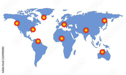 Global map pins icon. Flat illustration of global map pins vector icon for web design