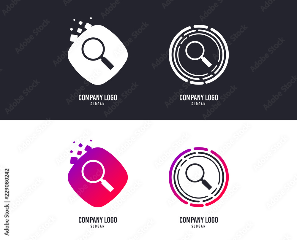 Logotype concept. Magnifier glass sign icon. Zoom tool button. Navigation search symbol. Logo design. Colorful buttons with icons. Vector