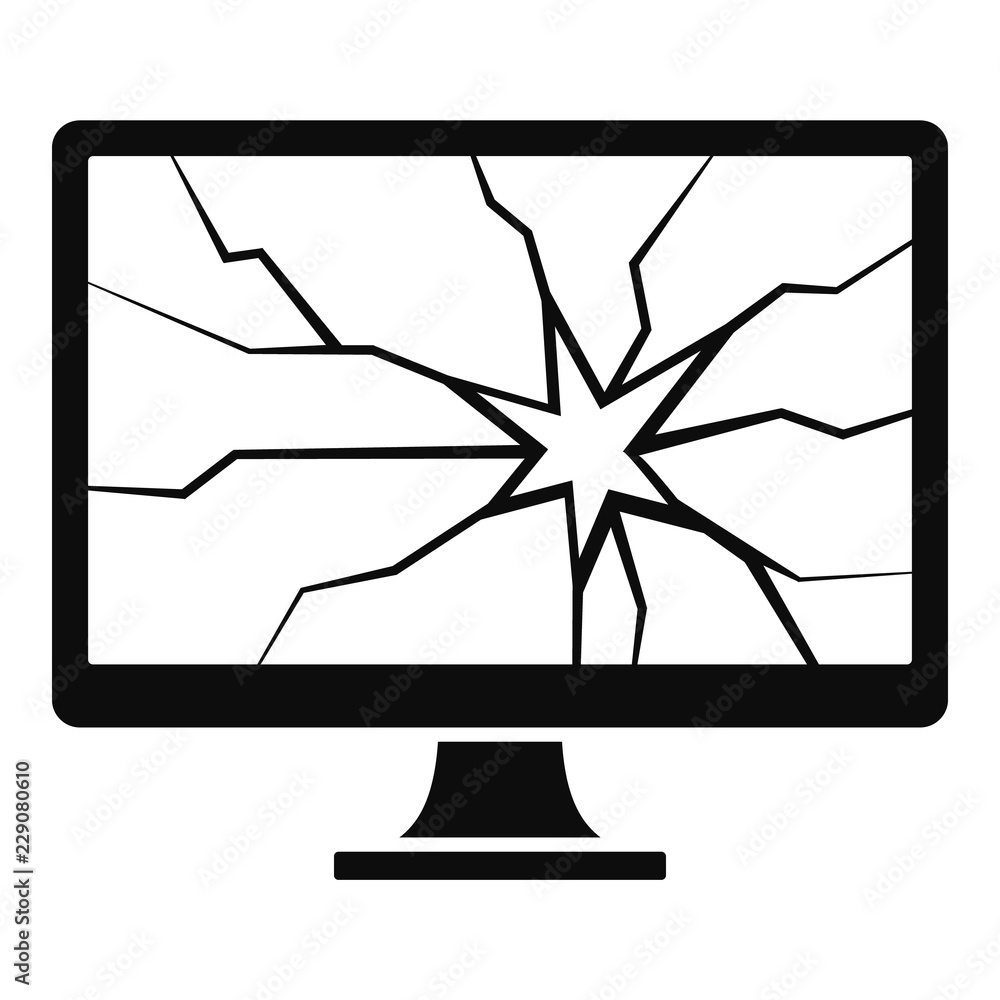 Broken computer monitor icon. Simple illustration of broken computer monitor vector icon for web design isolated on white background Broken computer monitor icon. Simple illustration of broken computer monitor vector icon for web design isolated on white background