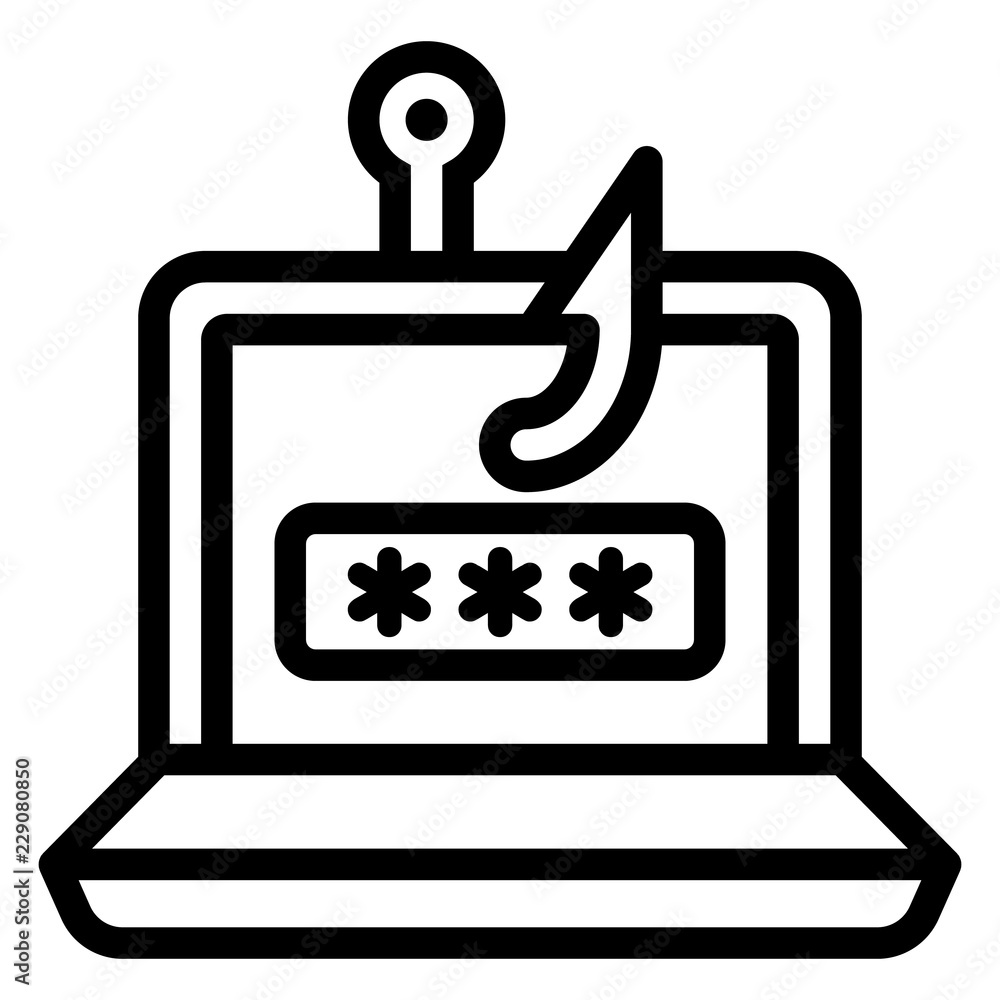 Obraz premium Laptop phishing icon. Outline laptop phishing vector icon for web design isolated on white background