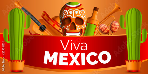 Mexican music concept background. Cartoon illustration of mexican music vector concept background for web design