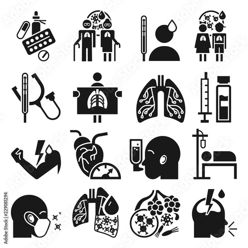 Pneumonia icon set. Simple set of pneumonia vector icons for web design on white background