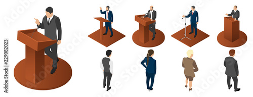 Political meeting icon set. Isometric set of political meeting vector icons for web design isolated on white background