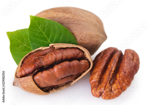 Pecan nut on white background