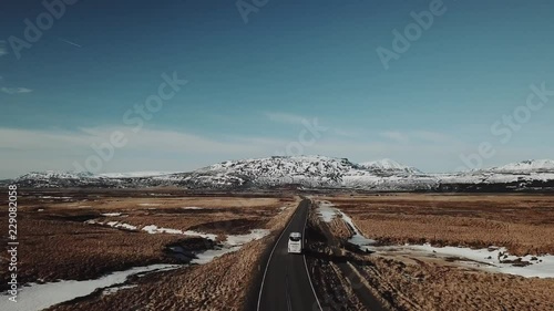 Aerial, open road in Golden Circle, Iceland