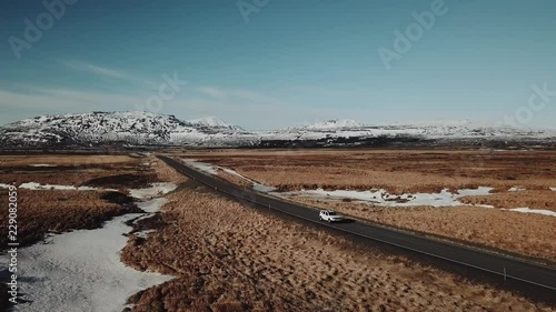 Aerial, open road in Golden Circle, Iceland