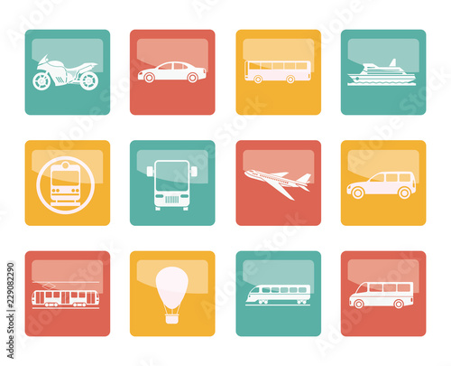 Travel and transportation of people icons over colored background - vector icon set