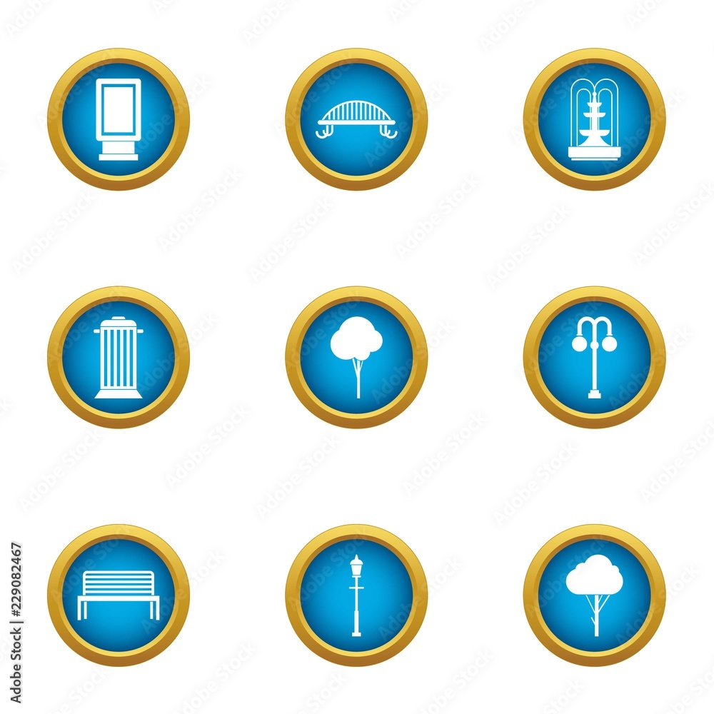 Public horticultural icons set. Flat set of 9 public horticultural vector icons for web isolated on white background