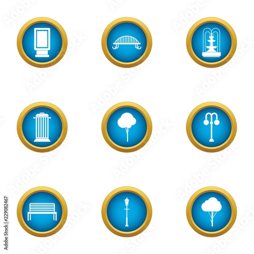 Public horticultural icons set. Flat set of 9 public horticultural vector icons for web isolated on white background