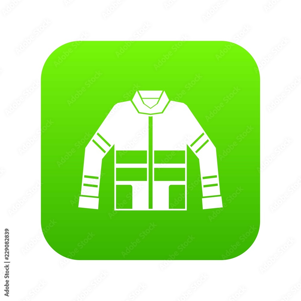 Firefighter jacket icon digital green for any design isolated on white vector illustration Firefighter jacket icon digital green for any design isolated on white vector illustration