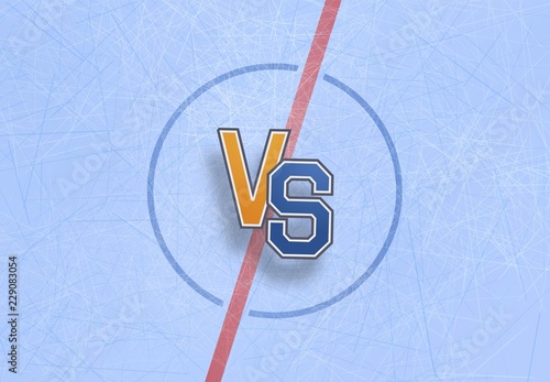 Versus battle of Hockey championship background vector illustration. Scratched texture of the ice arena skates template