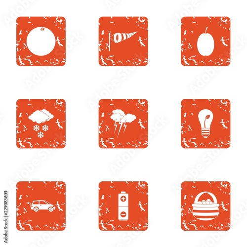 Situation icons set. Grunge set of 9 situation vector icons for web isolated on white background