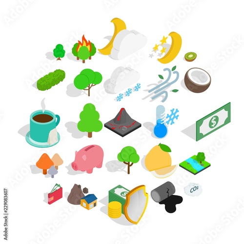 Living planet icons set. Isometric set of 25 living planet vector icons for web isolated on white background
