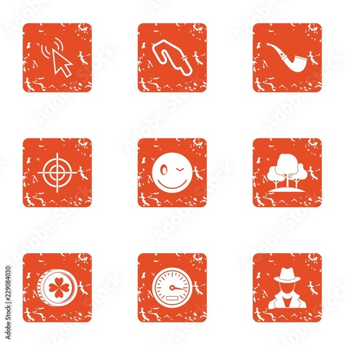 Spy target icons set. Grunge set of 9 spy target vector icons for web isolated on white background