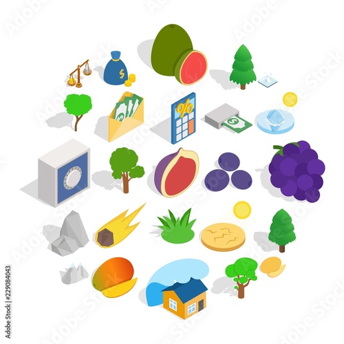 Nature without people icons set. Isometric set of 25 nature without people vector icons for web isolated on white background