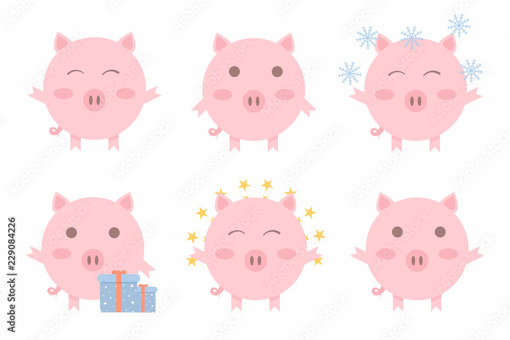 Christmas pigs. Chinese symbol of the 2019 year. Symbol of the New Year Christmas pigs. Chinese symbol of the 2019 year. Symbol of the New Year