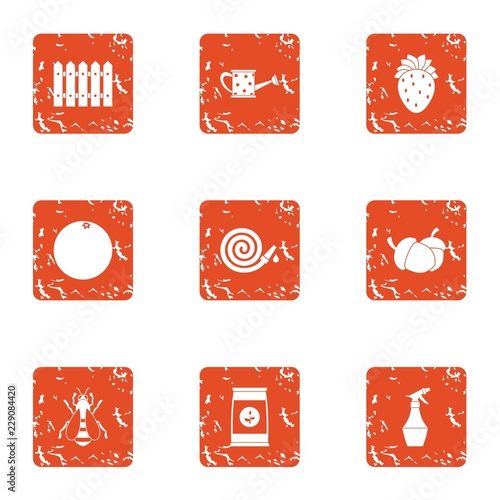 Garden walls icons set. Grunge set of 9 garden walls vector icons for web isolated on white background