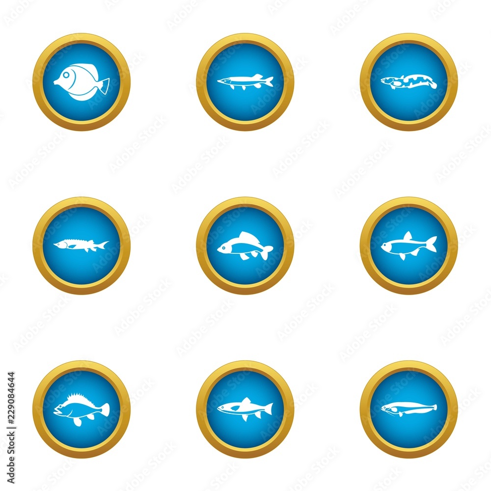 Fish out icons set. Flat set of 9 fish out vector icons for web isolated on white background Fish out icons set. Flat set of 9 fish out vector icons for web isolated on white background
