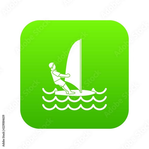 Man on windsurf icon digital green for any design isolated on white vector illustration
