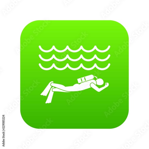 Scuba diver man in diving suit icon digital green for any design isolated on white vector illustration