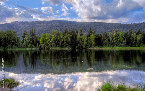 Reflections on Easton Ponds, Washington State in the Cascace Mountains