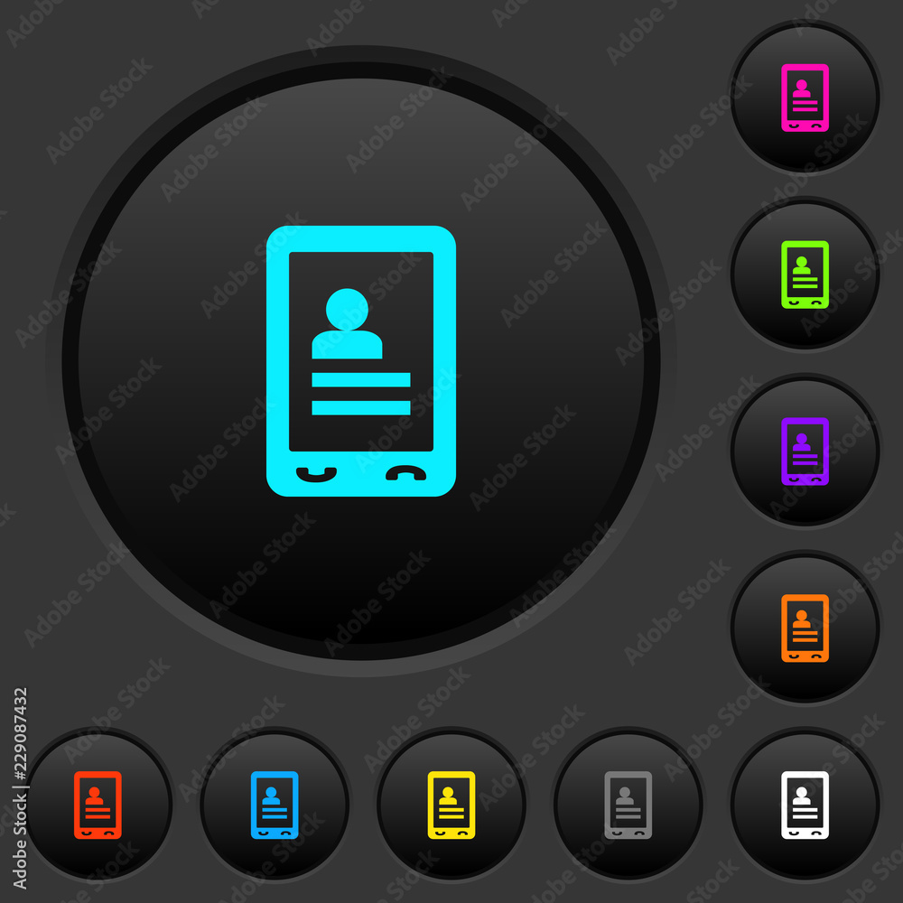 Mobile contacts dark push buttons with color icons Mobile contacts dark push buttons with color icons