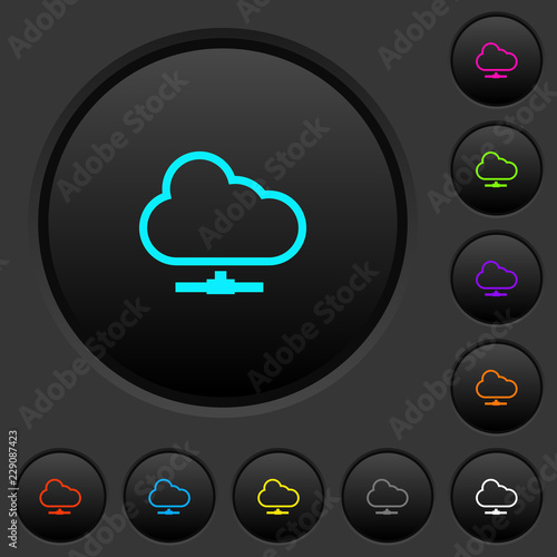 Cloud network dark push buttons with color icons
