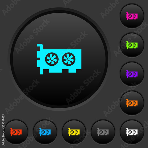 Computer video card dark push buttons with color icons