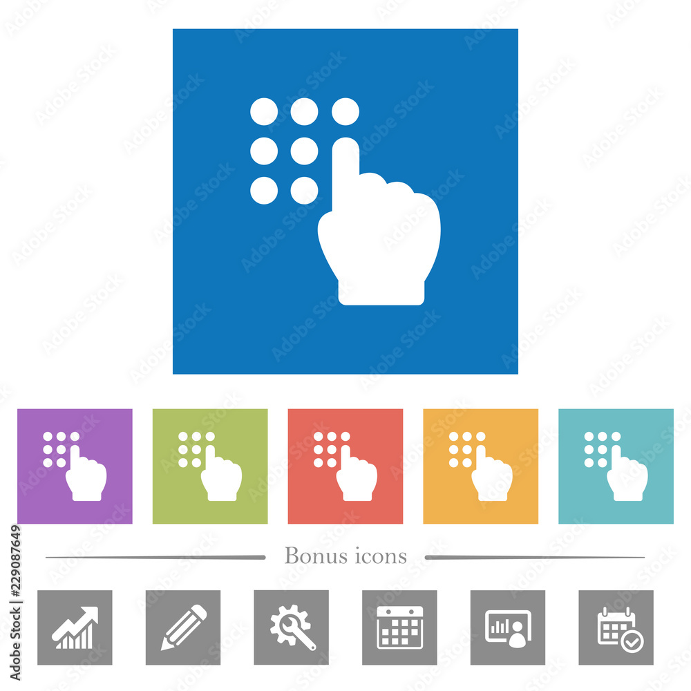 Typing security code flat white icons in square backgrounds Stock ...