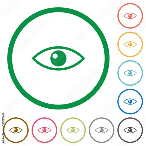 Eye flat icons with outlines