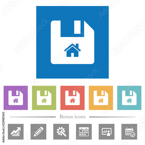 Start file flat white icons in square backgrounds