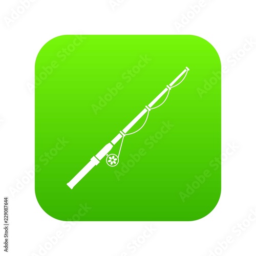 Rod and reel icon digital green for any design isolated on white vector illustration
