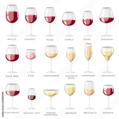 Wine glass vector winery alcohol drink and red beverage wineglass in bar restaurant illustration set of glassware cabernet merlot champagne liquid cocktail isolated on white background