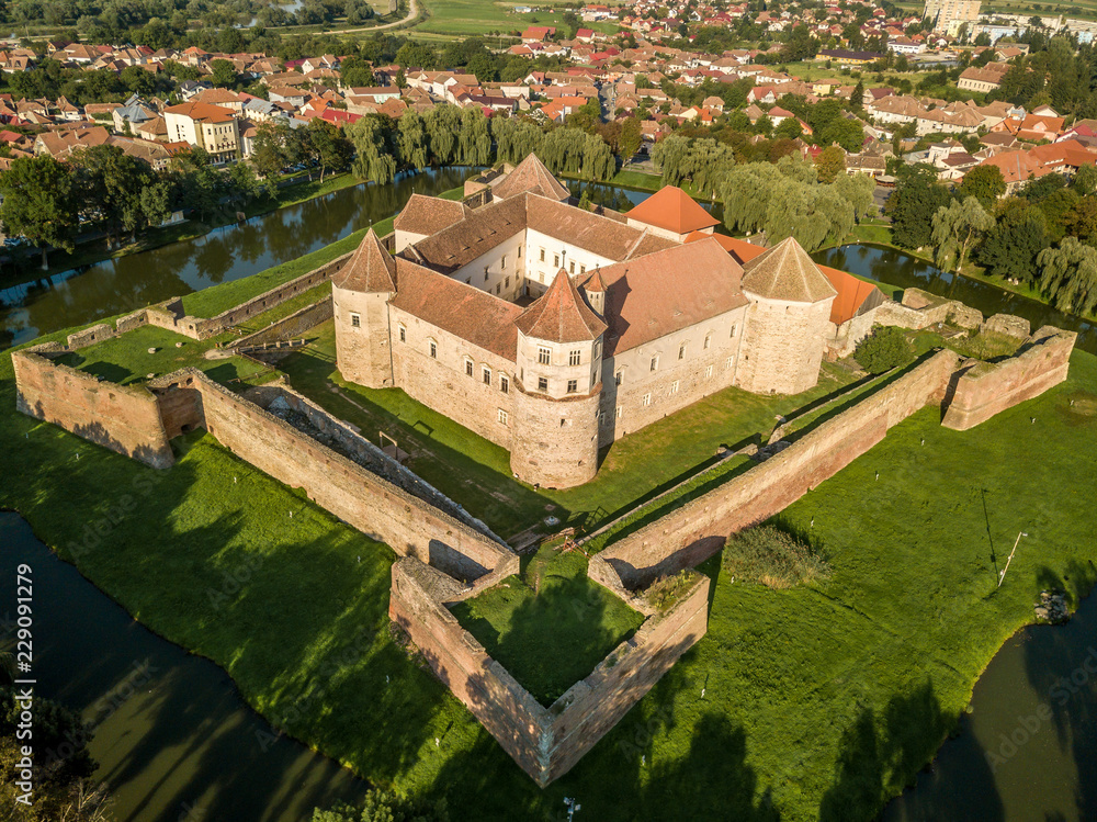 Aerial view of Fagaras Fogaras castle in Transylvania Romania