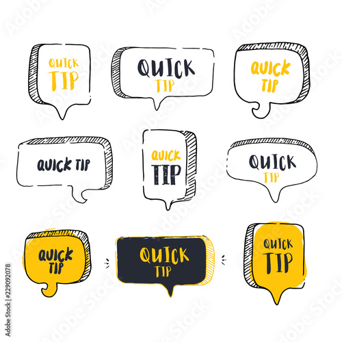 Quick Tips speech bubble set. Modern advice banner