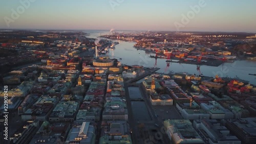 4k Drone footage - Beautiful cityscape of Gothenburg Sweden at sunrise