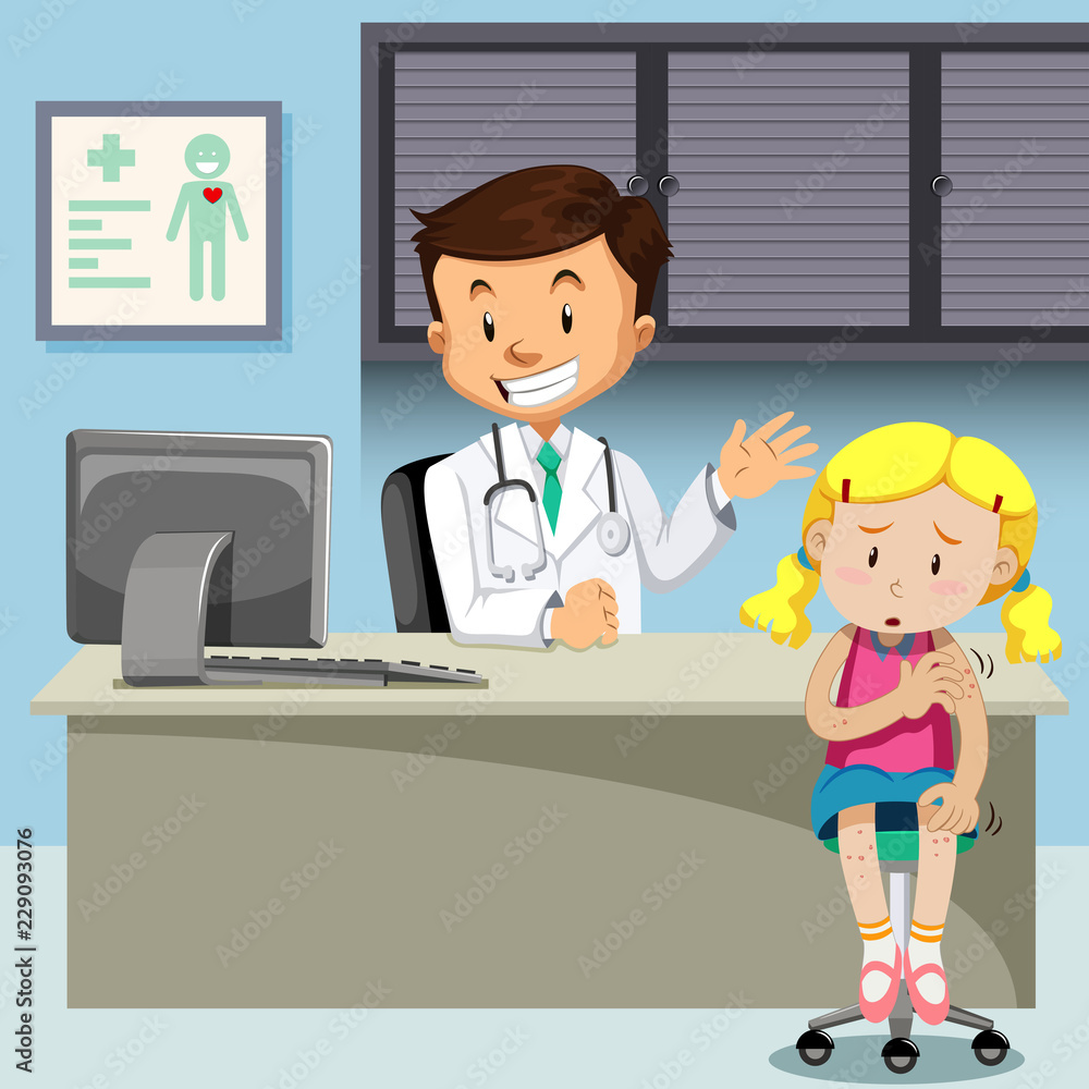 A girl with chickenpox meet doctor A girl with chickenpox meet doctor