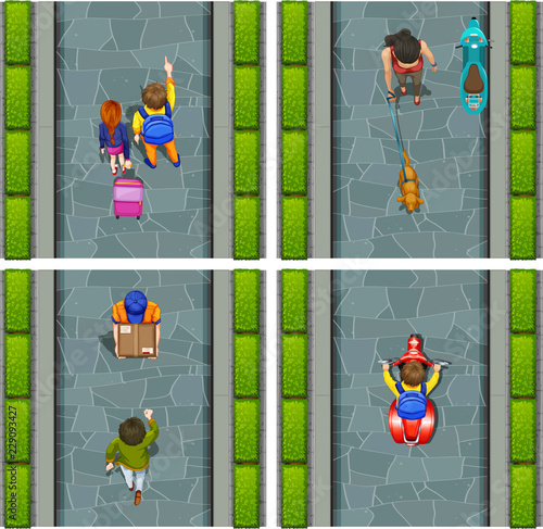 People activity at street aerial view