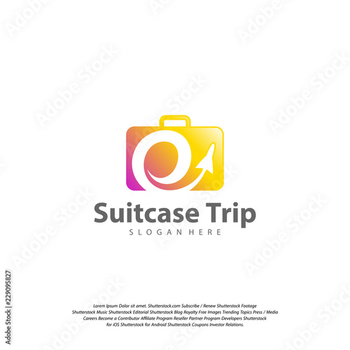Travel logo with suitcase and airplane. Travel logo design Vector template