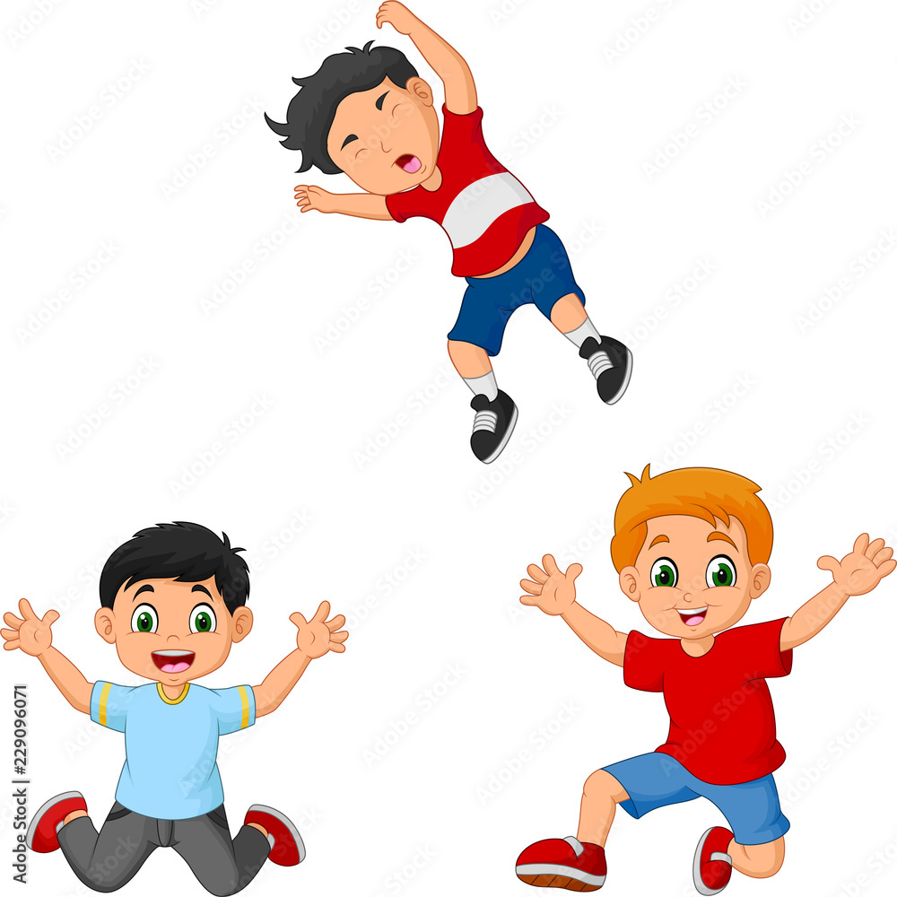 Cartoon happy kids jumping together Cartoon happy kids jumping together