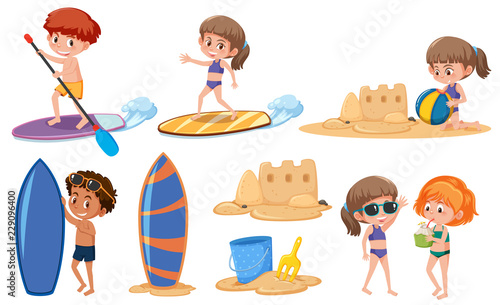 Set of children in summer holiday