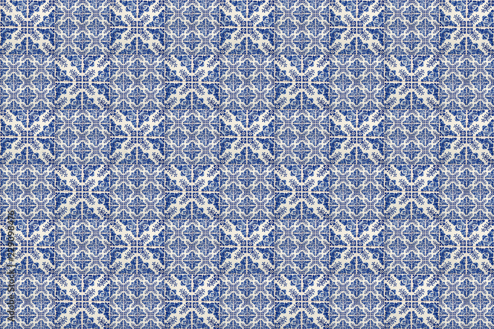 Collection of blue flowered patterns tiles
