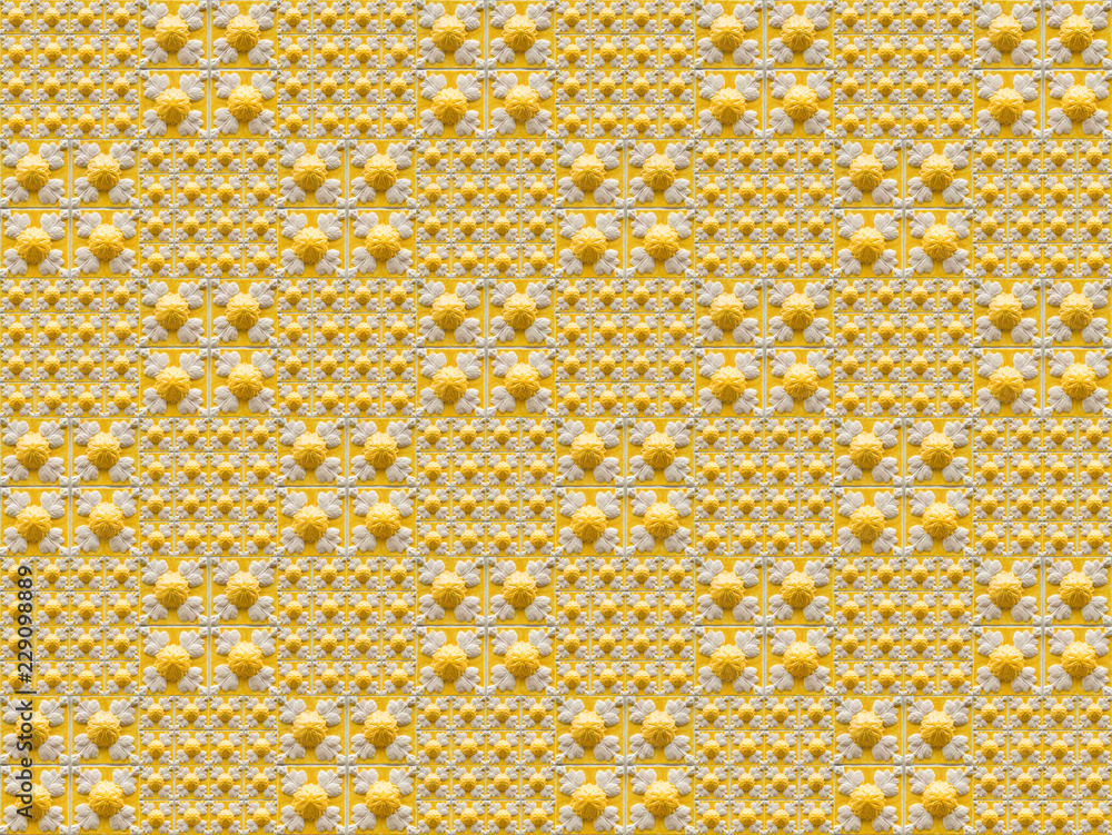 Collection of yellow and white patterns tiles