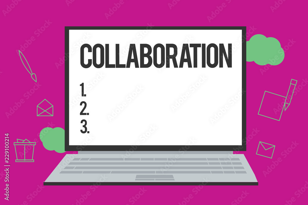 Conceptual hand writing showing Collaboration. Business photo text Action of working with someone to produce something Help. Conceptual hand writing showing Collaboration. Business photo text Action of working with someone to produce something Help.