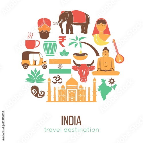 India travel famous landmarks and tourist culture symbols.