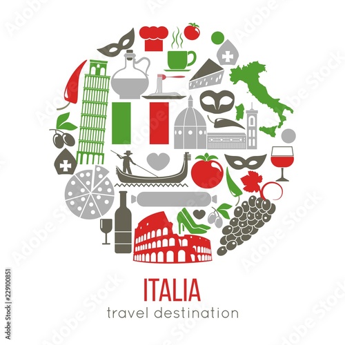 Set of Rome Italy symbols. Italian vector illustrations