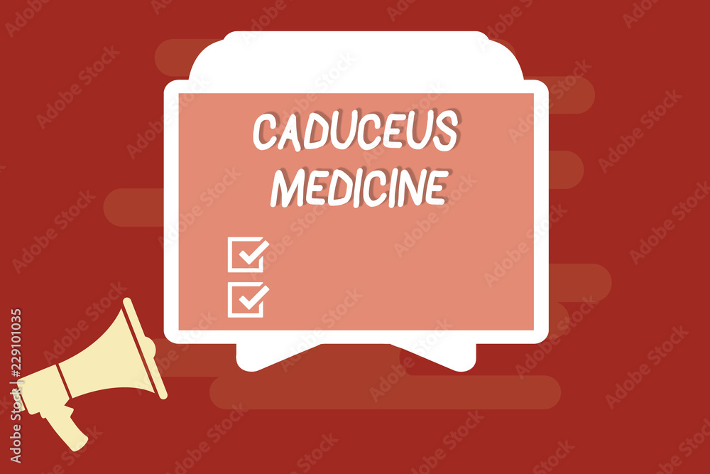 Text sign showing Caduceus Medicine. Conceptual photo symbol used in medicine instead of the Rod of Asclepius. Text sign showing Caduceus Medicine. Conceptual photo symbol used in medicine instead of the Rod of Asclepius.